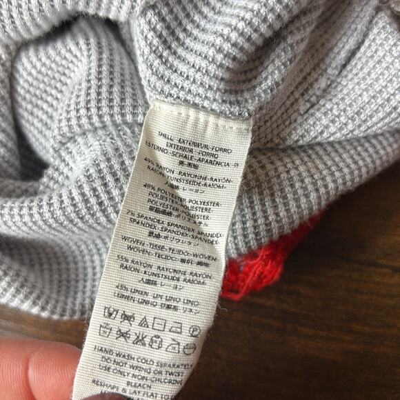 We The Free Red Grey Bubble Waffle Tee with Embroidered Sleeves S - Picture 8 of 8